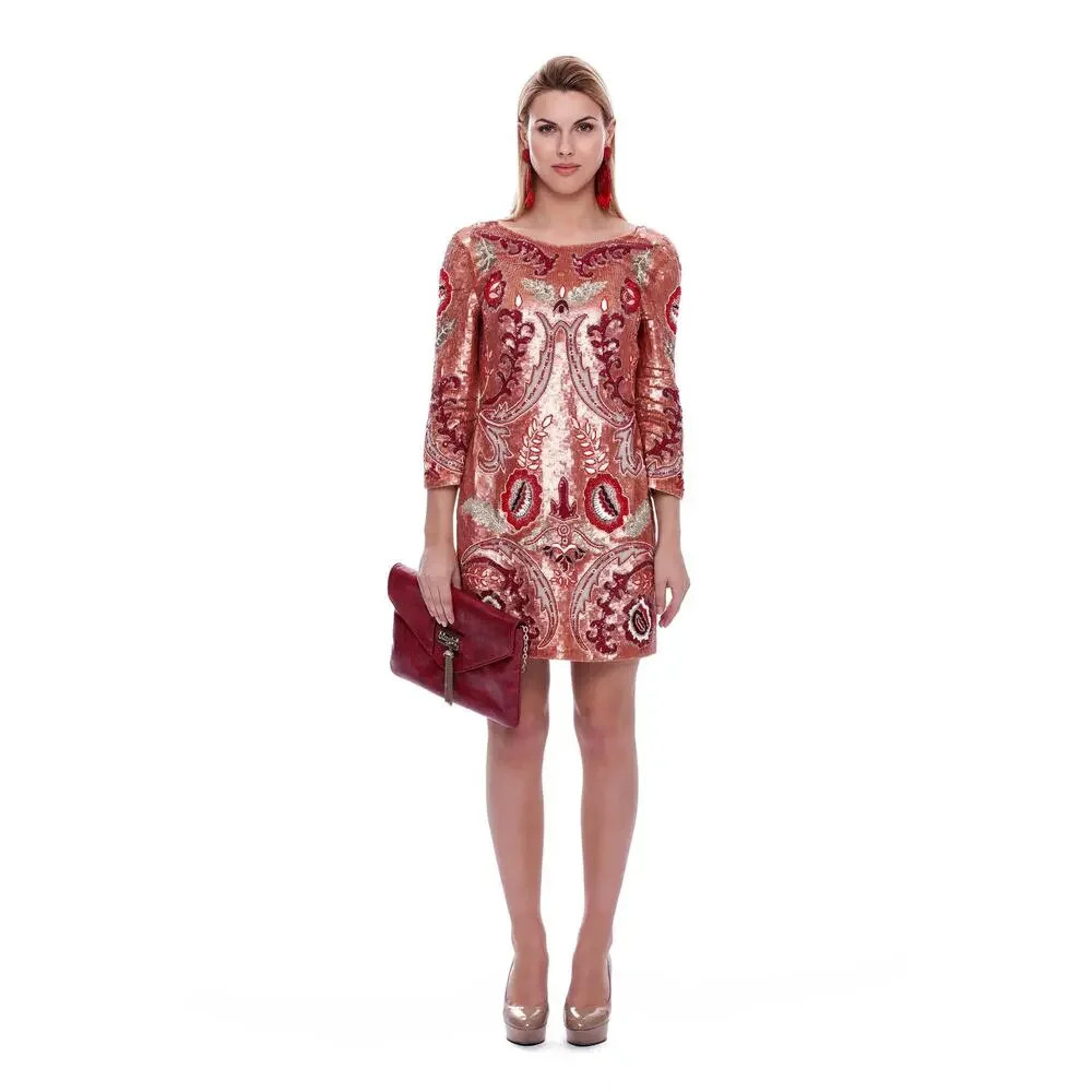 Needle & Thread Tapestry Motif Mini Dress US 6 Rose Gold Sequin Cocktail - Picture 6 of 16